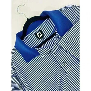 Footjoy Men's Short Sleeve Polo Shirt Size Large Blue White Stripe Golf Preppy